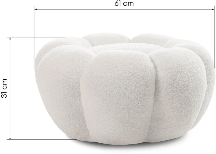 Novanook Pufas, PERLE, 61x61x31 cm, Baltas
