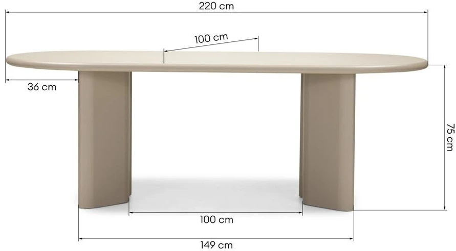 Novanook Valgomojo stalas, LOREN, 75x220x100 cm, Smėlio spalvos