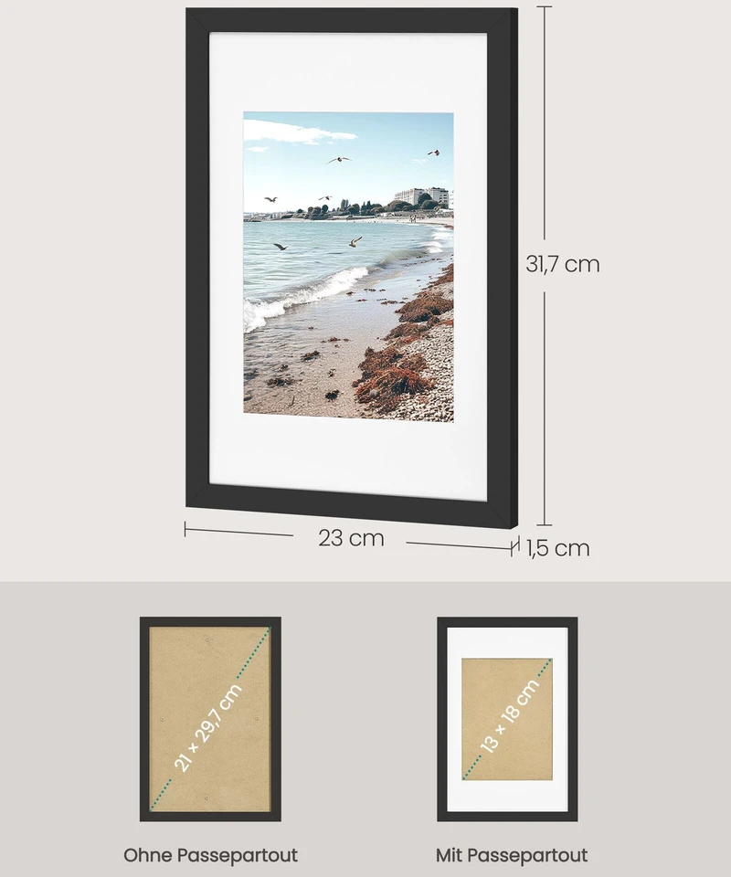 Nuotraukų rėmelis Songmics Nuotraukų rėmeliai su kabliukais be žymių, juodi, 31,7 × 23 cm