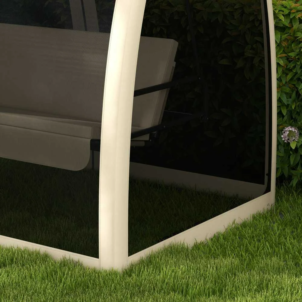 „Outsunny“ 2-in-1 sodo sūpynės su lovos funkcija, 3 vietų sodo suoliukas su baldakimu ir tinkleliu nuo uodų, keliamoji galia iki 300 kg, sodo gultas, terasai, 240 x 140 x 197 cm, kavos spalva