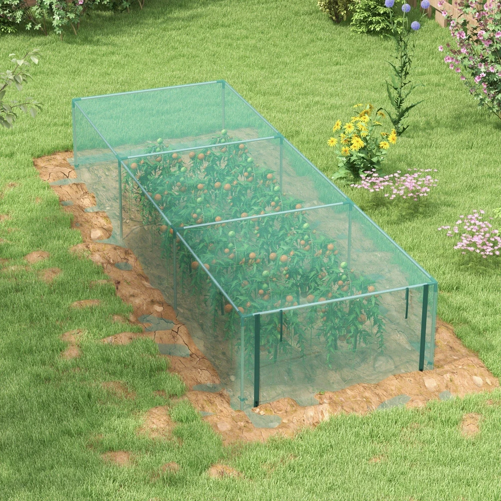 Outsunny 1,25 x 3,73 m sodo tinklas, augalų apsaugos palapinė su užtrauktuku, apsauginis tinklas nuo vabzdžių, vėjui atsparus tinklas daržovėms, apsauginis tinklas nuo kenkėjų