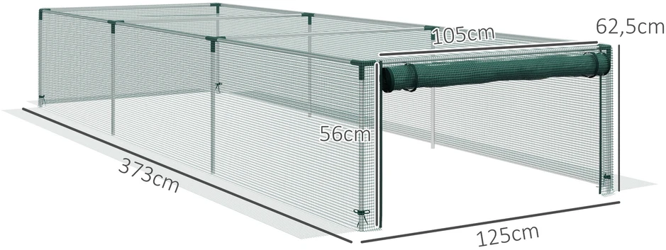 Outsunny 1,25 x 3,73 m sodo tinklas, augalų apsaugos palapinė su užtrauktuku, apsauginis tinklas nuo vabzdžių, vėjui atsparus tinklas daržovėms, apsauginis tinklas nuo kenkėjų