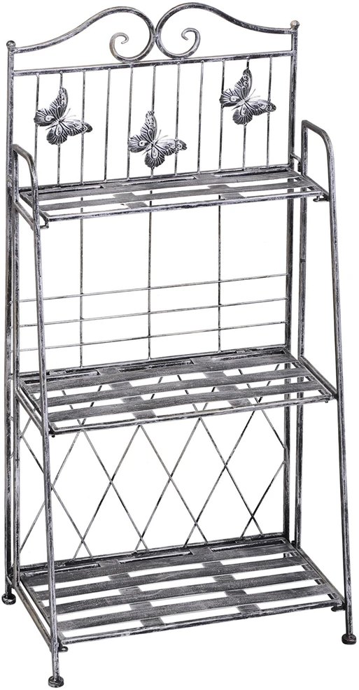 Outsunny augalų stovas, metalinis 3 pakopų gėlių stovas, gėlių laiptai sodui, pilkas, 44x25x96 cm