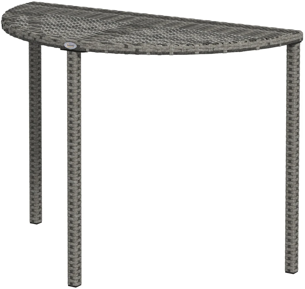 Outsunny balkono stalas, sodo pagalbinis staliukas, sodo baldai, pusapvalis, poliratanas, metalas, pilkas, 100 x 50 x 74 cm