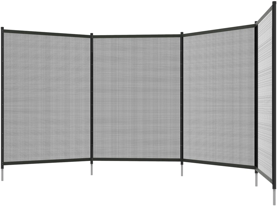 Outsunny tvenkinio tvora, 365 x 126 cm sodo tvora, 4 dalių dekoratyvinė baseino tvora su kojelėmis, įstatoma tvora terasai, balkonui, tinklelis, juoda
