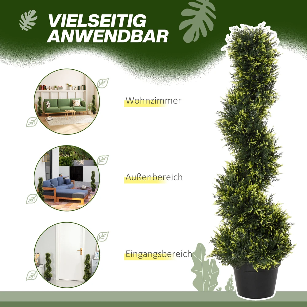 Outsunny 2 vnt. dirbtinių kedrų rinkinys, 90 cm dirbtinis augalas, plastikinis dirbtinis kedras vazone, spiralinis augalas kaip tikras, skirtas svetainei, miegamajam, biurui, sodui, moderni dekoracija