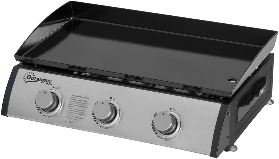Outsunny dujinis grilis 10000BTU/2,5 kW, įskaitant 3 nerūdijančio plieno degiklius, slėgio reguliatorių, dujų žarną, BBQ sodo grilis balkonui, stovyklavimo grilis 63 x 48 x 21 cm