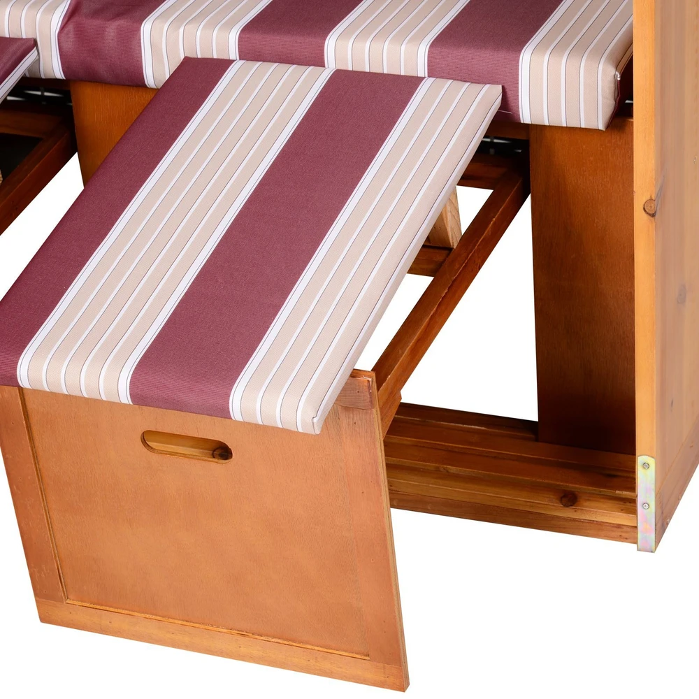 Outsunny paplūdimio krėslas, dvigulis gultas su stogeliu, gultas su puodelių laikikliais, šezlongas, 5 padėčių atlošas, PE ratanas, raudona/balta, 118x79x160 cm