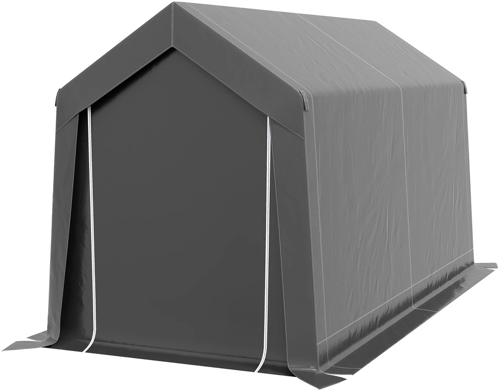Outsunny garažo palapinė, 2,1 x 3,6 x 2,35 m sandėliavimo palapinė su apsauga nuo UV spindulių, užtraukiamos durys, vandeniui atspari plėvelinė garažo palapinė motociklams, sodo įrankiams, tamsiai pilka