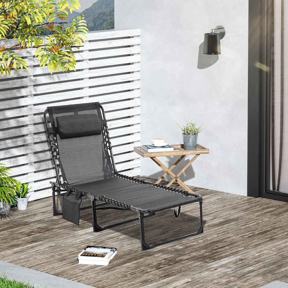 Bez Marki Outsunny sulankstomas gultas, sodo gultas su reguliuojamu atlošu (5 padėtys), nuimama galvos atrama, šonine kišene, audinio užvalkalu ir plieniniu rėmu, 185 x 58 x 30 cm, juodas