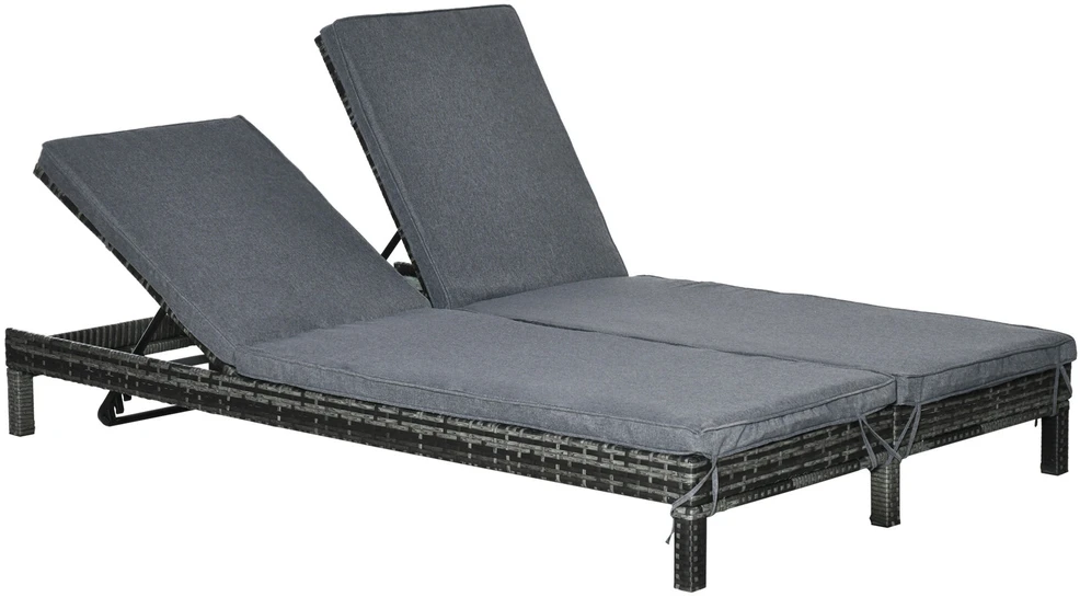 Outsunny dvigulas poliratano gultas, sodo gultas 2 asmenims, poilsio gultas, prabangus poilsio kampelis, 5 padėčių atlošas, metalas, PE ratanas, 196x120x28cm