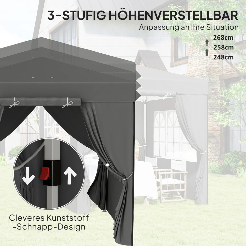 Outsunny sulankstoma pavėsinė 2,5x2,5 m, vandeniui atspari, stabili, tinkama žiemai, pop-up tipo, su 50+ UV apsauga, vakarėlių palapinė su 4 šoninėmis sienelėmis ir krepšiu, tamsiai pilka