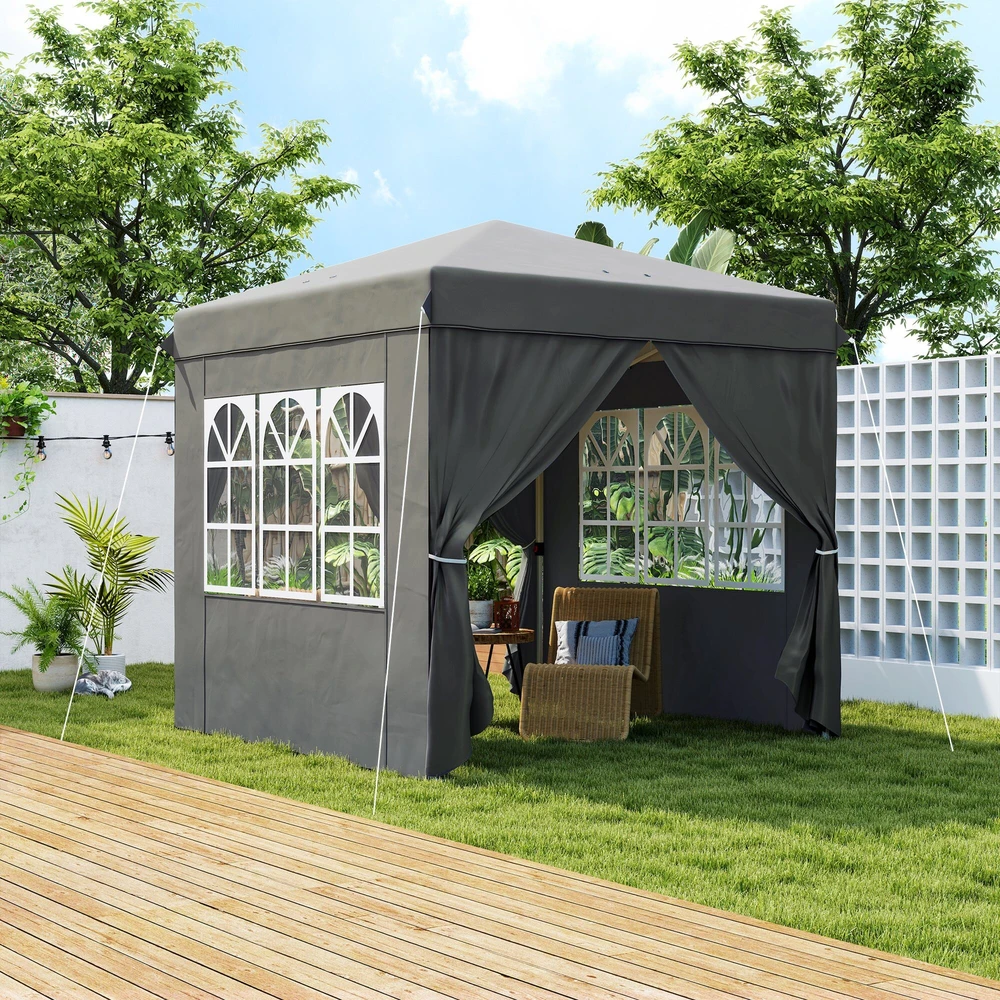 Outsunny sulankstoma pavėsinė 2,5x2,5 m, vandeniui atspari, stabili, tinkama žiemai, pop-up tipo, su 50+ UV apsauga, vakarėlių palapinė su 4 šoninėmis sienelėmis ir krepšiu, tamsiai pilka