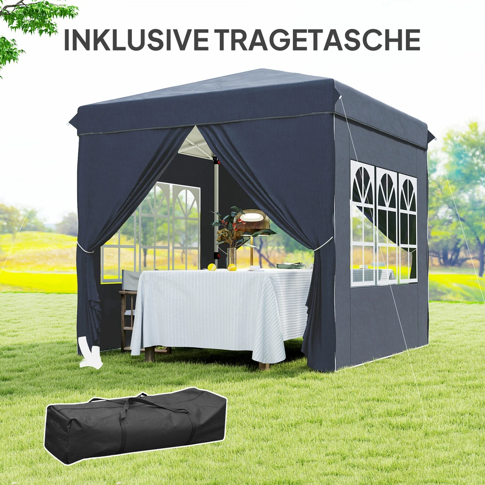 Outsunny pavėsinė 2,5x2,5m, vandeniui atspari, stabili, tinkama žiemai, išskleidžiama (pop-up), su UV 50+ apsauga, sulankstoma palapinė vakarėliams, sodo palapinė su 4 šoninėmis sienelėmis ir krepšiu, tamsiai mėlyna