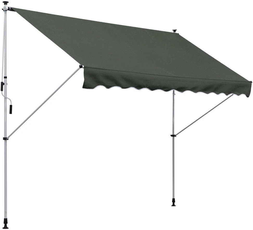 Outsunny markizė, ištraukiama markizė su alkūne, apsauga nuo saulės, sulankstoma svirtis, rankinis valdymas, balkono markizė, aliuminis, pilka, 300 x 150 cm