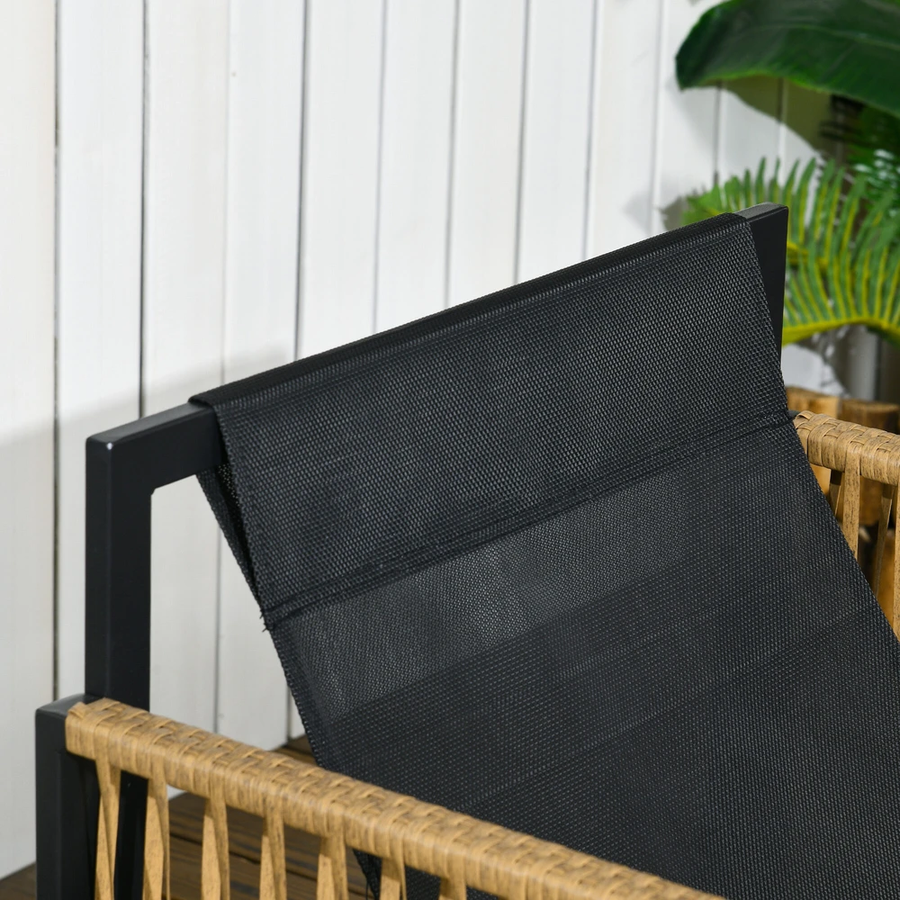 Lauko baldų komplektas Outsunny 4 dalių rotango sodo baldų komplektas, sėdimoji dalis su pagalvėlėmis, sodo baldų komplektas su 1 stikliniu kavos staliuku, 2 foteliais, 1 dviviete sofa