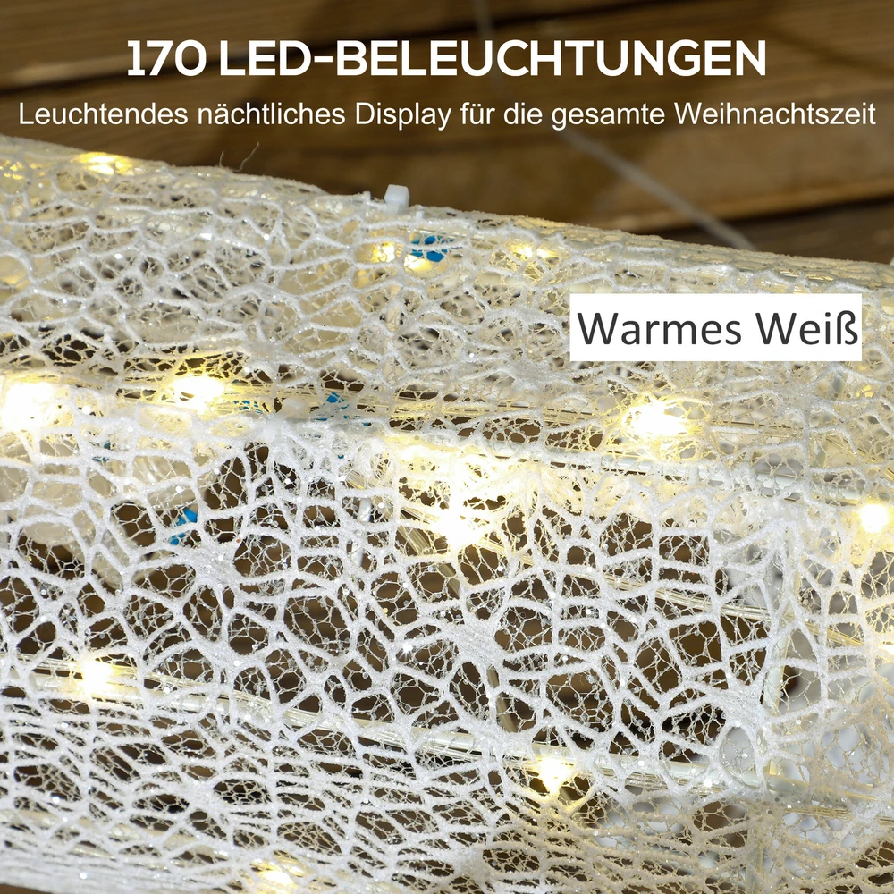 "Outsunny" LED elnias ir rogės Kalėdų dekoracijos su 170 lempučių, Kalėdų šviesos elnių dekoracijos, skirtos patalpoms, lauke, baltos spalvos