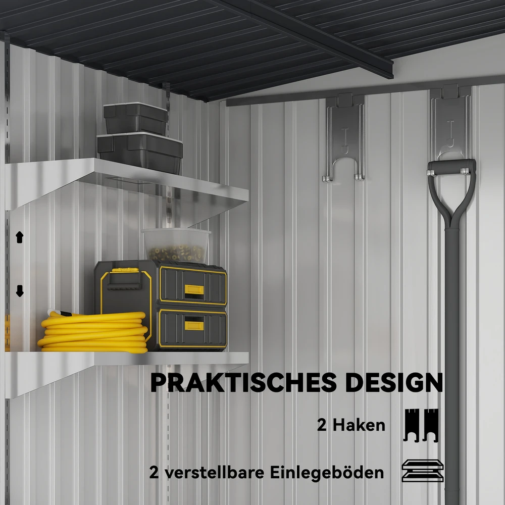 Outsunny metalinis sodo namelis 2,81 m² 154x206,5x181 cm įrankių namelis su vienšlaičiu stogu ir pamatu