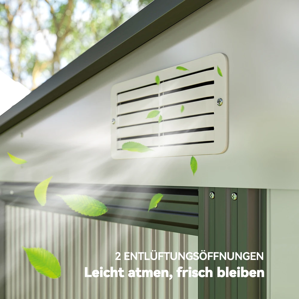 Outsunny metalinis sodo namelis 2,81 m² 154x206,5x181 cm įrankių namelis su vienšlaičiu stogu ir pamatu