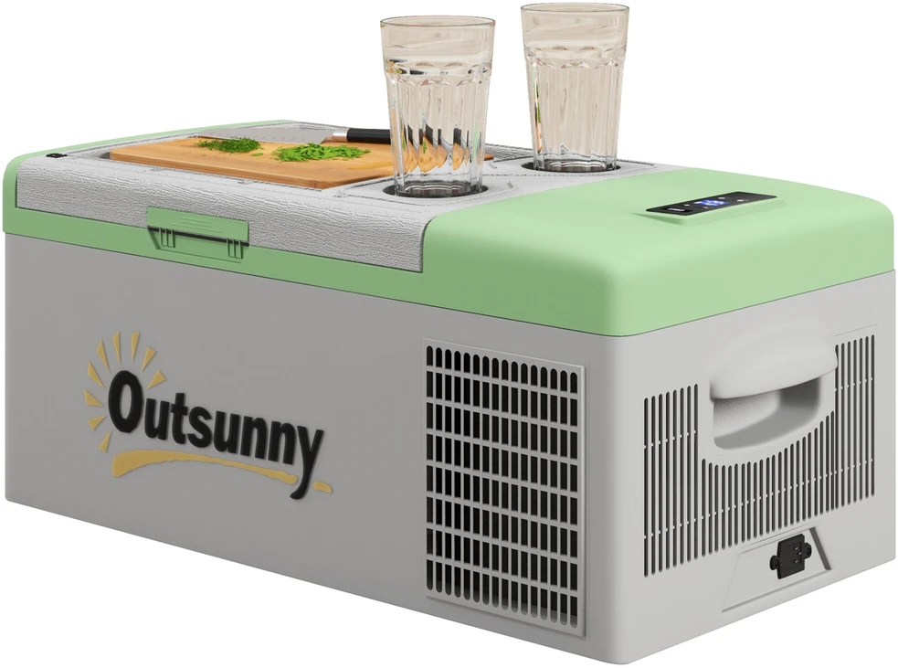 Outsunny kompresorinis šaldytuvas 16 l, automobilinis šaldytuvas 12/24 V DC ir 100-240 V AC, iki -20 °C, nešiojama šaldymo dėžė su MAX/ECO režimais, mini šaldytuvas stovyklavimui, sunkvežimiui, valčiai, kemperiui ir elektros lizdui