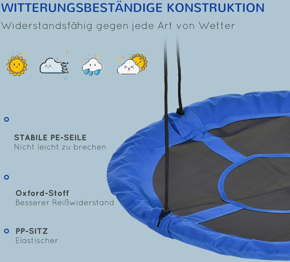 Outsunny gandro lizdo tipo sūpynės, Ø110cm, 150kg, reguliuojamos, mėlynos, 3-12 metų