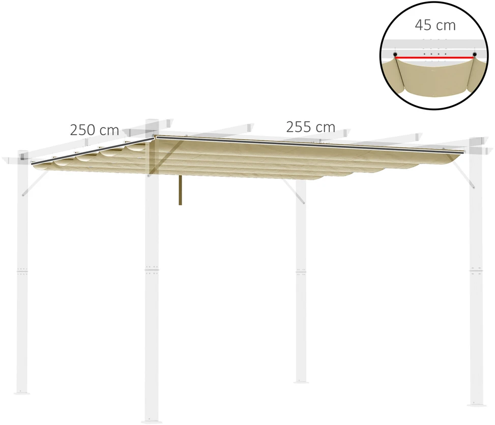 Outsunny stogo danga ištraukiamai pergolei 3 x 3 m – smėlio spalvos