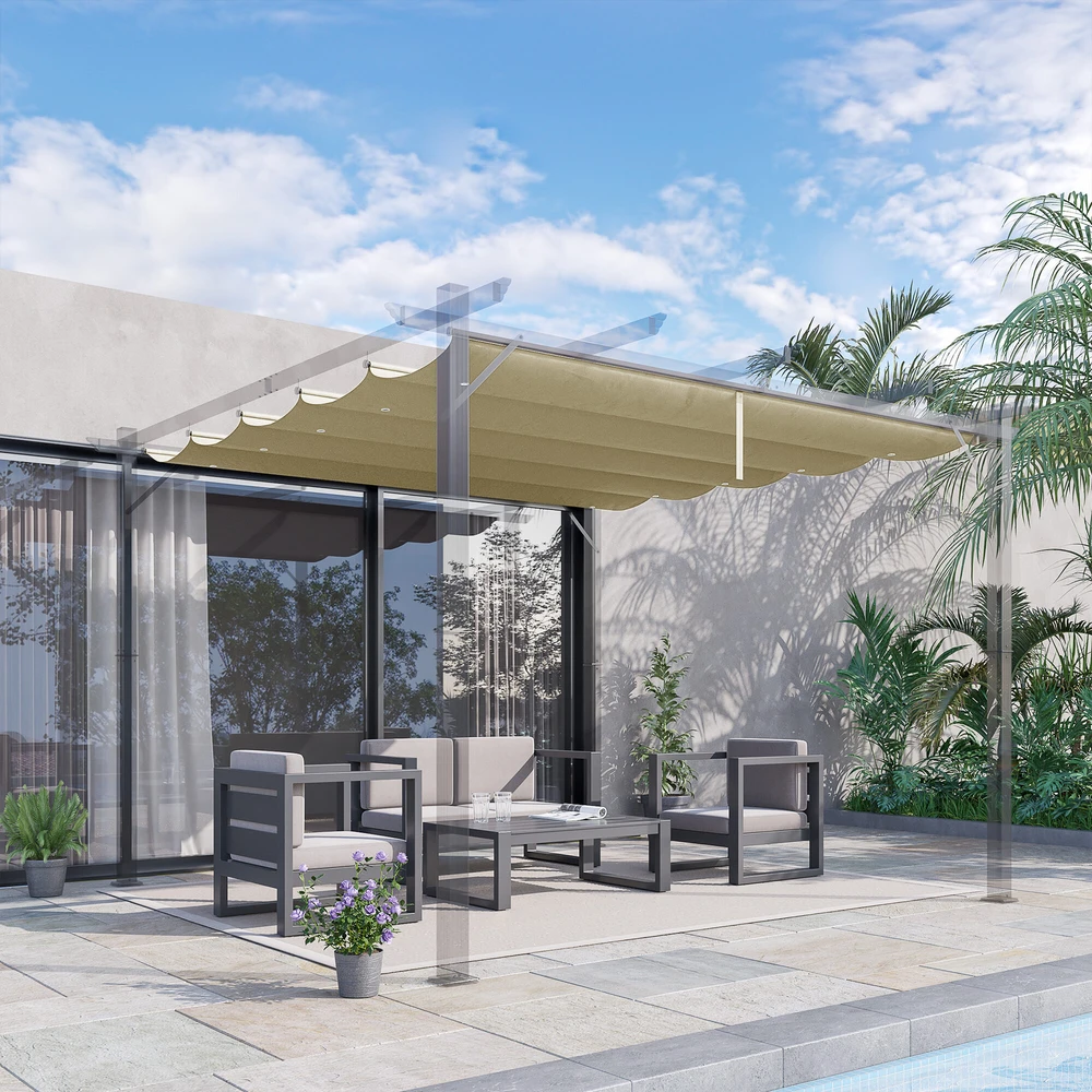 Outsunny stogo danga ištraukiamai pergolei 3 x 3 m – smėlio spalvos