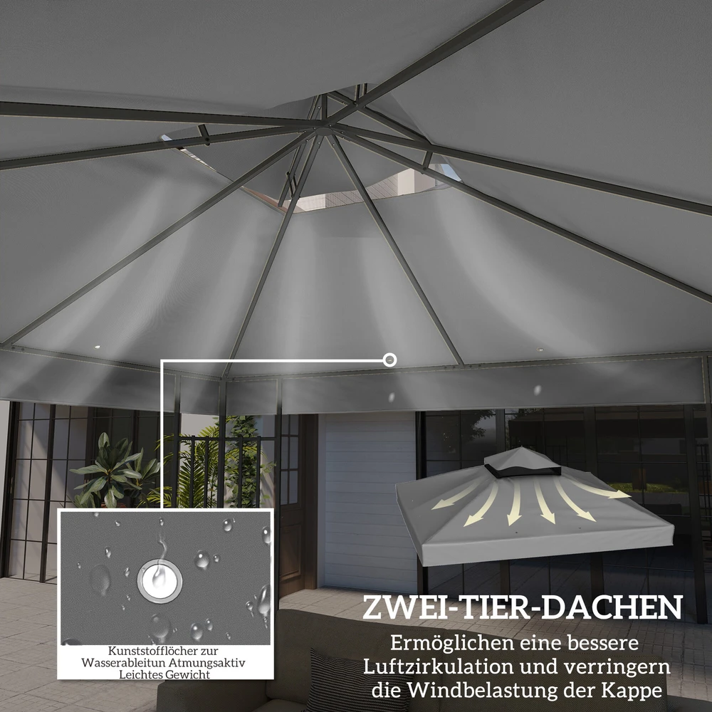 Atsarginis stogas Outsunny pavėsinei 3 x 3 m, vandeniui atsparus pavėsinės stogas, dvigubas atsarginis uždangalas sodo pavėsinei, atsarginės dalys iš Oksfordo audinio, 370 g/m², tamsiai pilkas