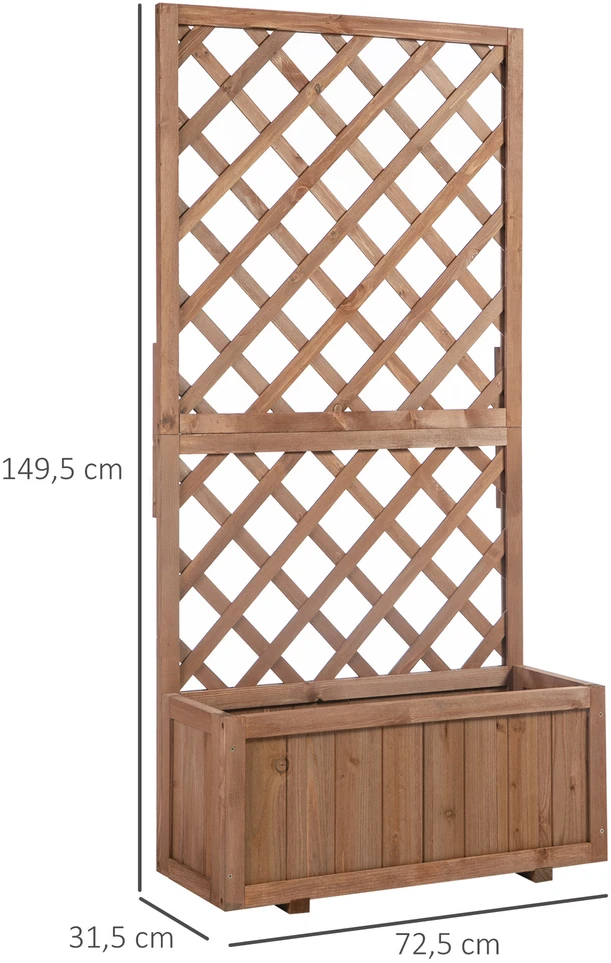 Outsunny pakelta lysvė su grotelėmis gėlėms, vazonas, rėmas vijokliniams augalams, rožių arka, medinė, natūrali, 72,5 x 31,5 x 149,5 cm