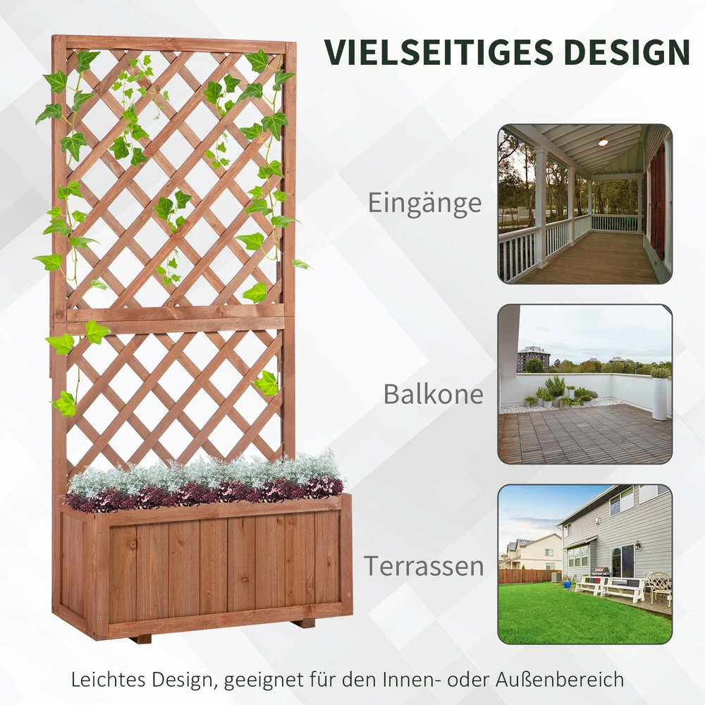 Outsunny pakelta lysvė su grotelėmis gėlėms, vazonas, rėmas vijokliniams augalams, rožių arka, medinė, natūrali, 72,5 x 31,5 x 149,5 cm