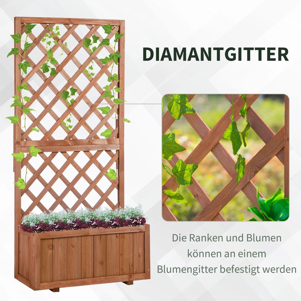 Outsunny pakelta lysvė su grotelėmis gėlėms, vazonas, rėmas vijokliniams augalams, rožių arka, medinė, natūrali, 72,5 x 31,5 x 149,5 cm
