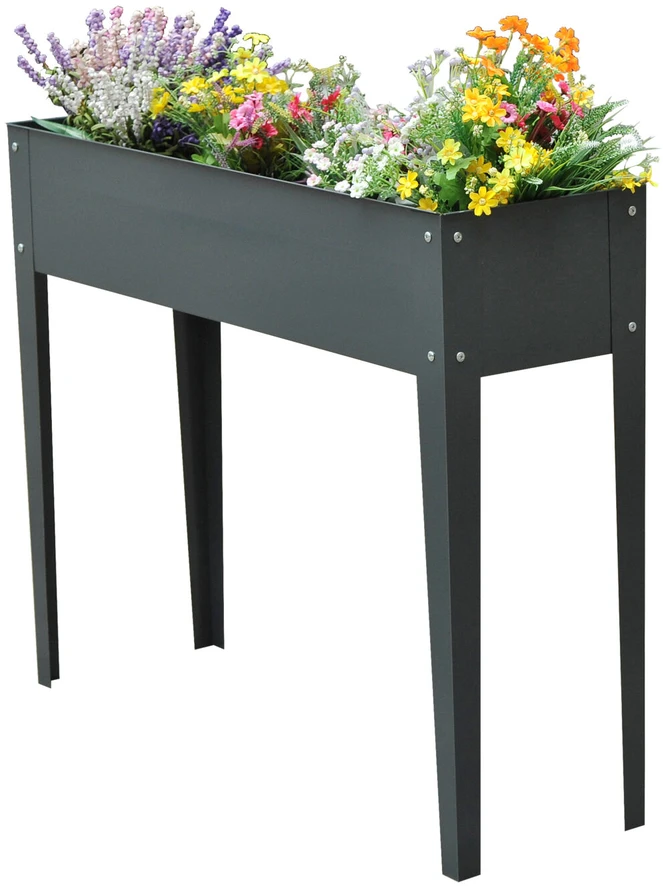 Outsunny paaukštinta lysvė, prieskonių lysvė, vazonas su 3 drenažo skylutėmis, gėlių vazonas su kojelėmis, metalinis, 100 x 30 x 80 cm