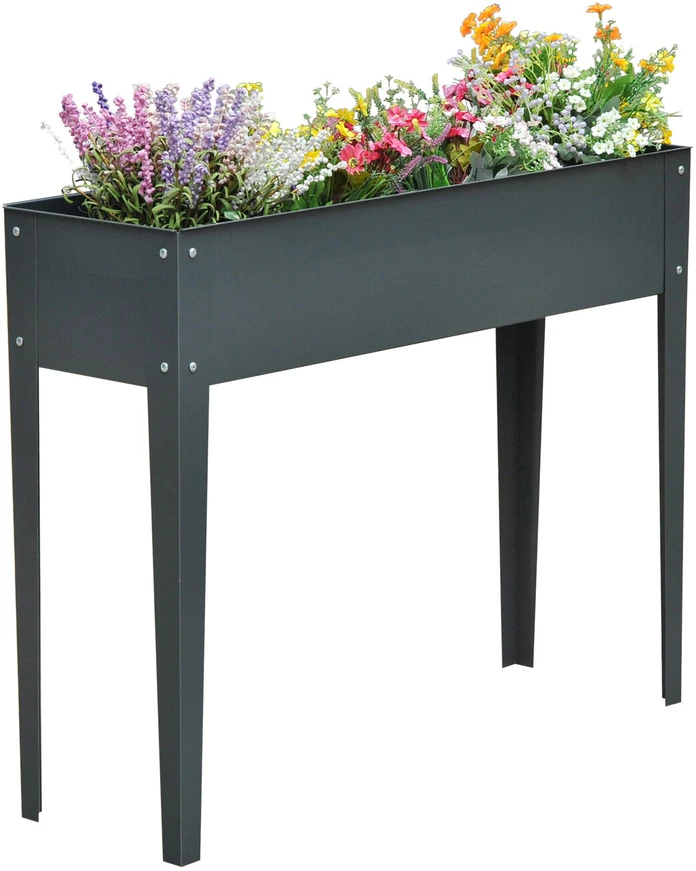Outsunny paaukštinta lysvė, prieskonių lysvė, vazonas su 3 drenažo skylutėmis, gėlių vazonas su kojelėmis, metalinis, 100 x 30 x 80 cm