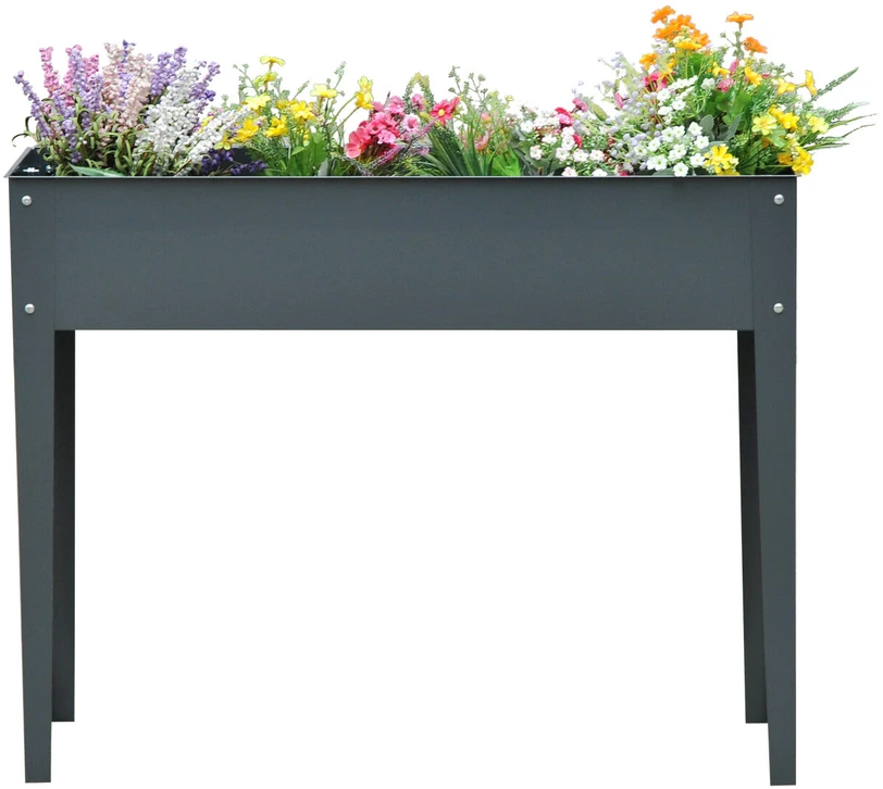 Outsunny paaukštinta lysvė, prieskonių lysvė, vazonas su 3 drenažo skylutėmis, gėlių vazonas su kojelėmis, metalinis, 100 x 30 x 80 cm