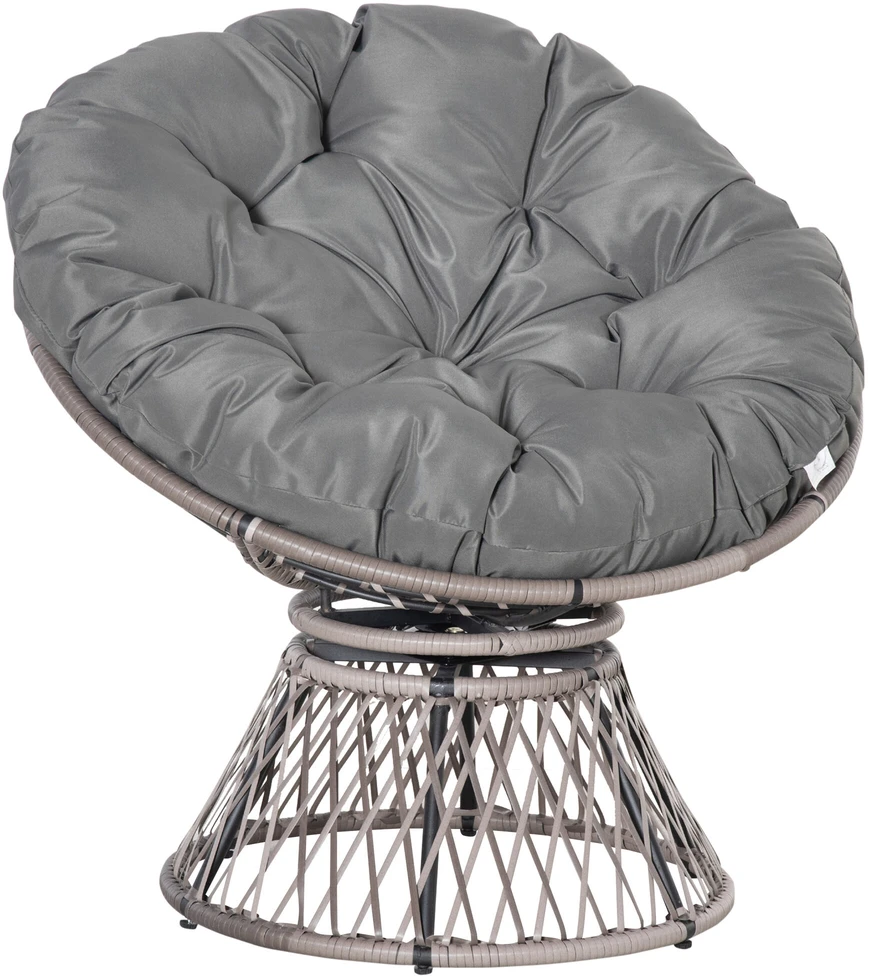 Lauko baldų komplektas "Outsunny" papasano fotelis Pintas fotelis fotelis su pagalvėle 360 laipsnių rotango pilkos spalvos W87 x D97 x H86 cm