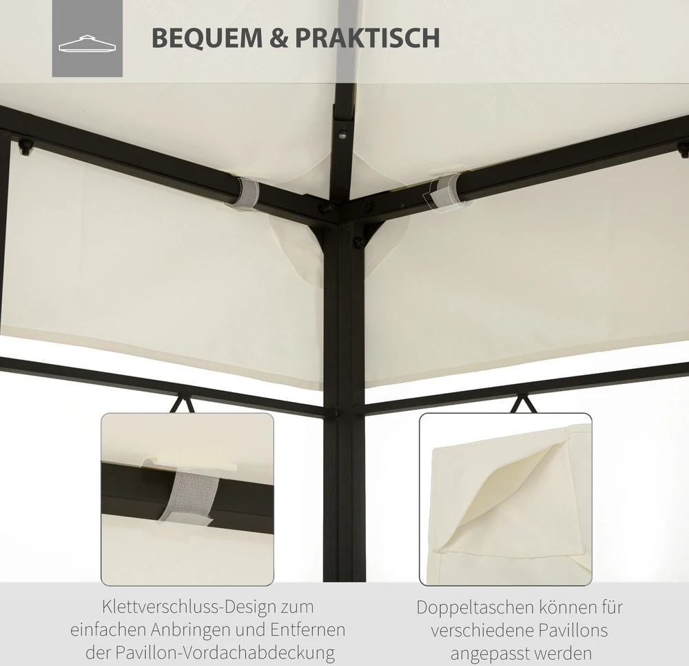 Outsunny atsarginis stogas paviljono stogas metaliniam paviljonui sodo paviljonui su nutekėjimo anga vakarėlių palapinė sodo palapinė poliesteris 4x3m kreminė balta