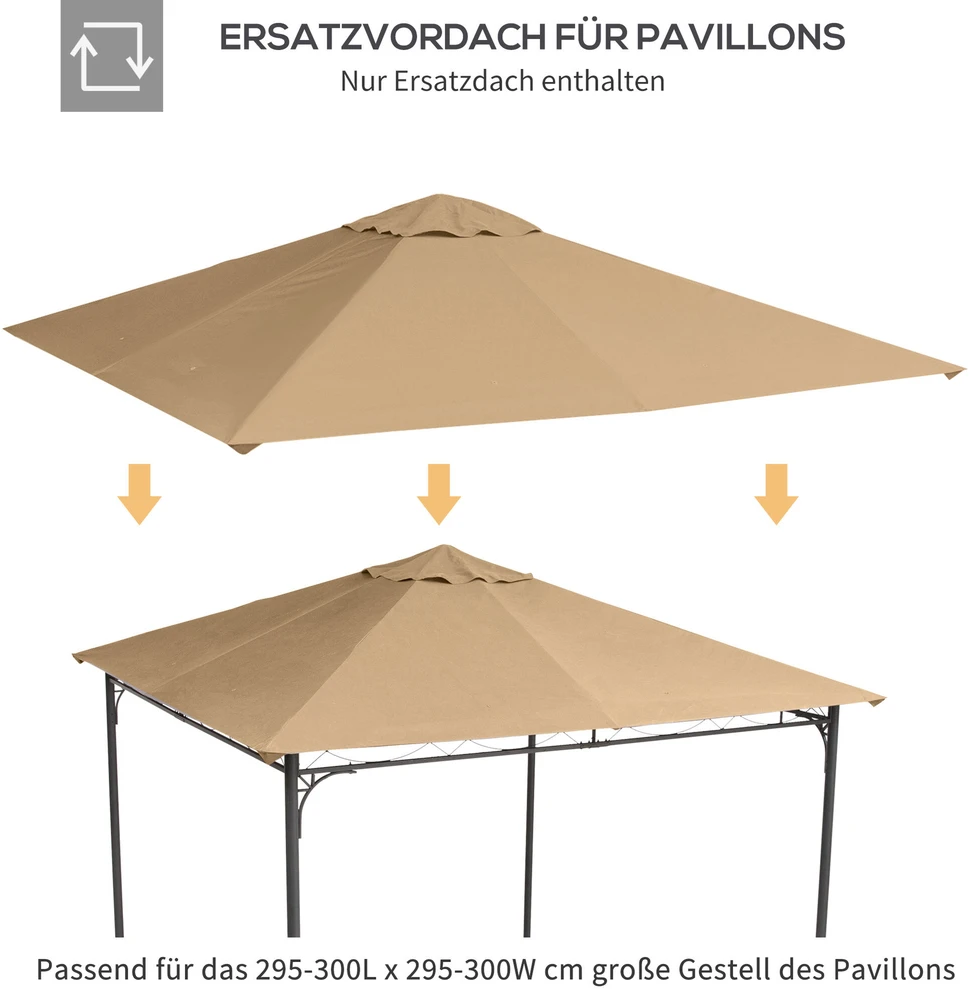 Outsunny paviljono stogas, atsarginis stogas paviljonui, paviljono danga, apsauga nuo saulės, poliesteris, smėlio spalvos, 2,98 x 2,95 m