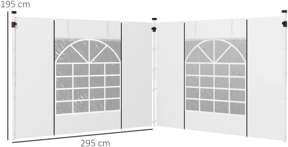 Outsunny paviljono šoninių sienelių rinkinys, 2 vnt., sienelės su langais ir durimis, skirtos 3x3/3x6 m paviljono palapinei, Oksfordo audinys, baltos