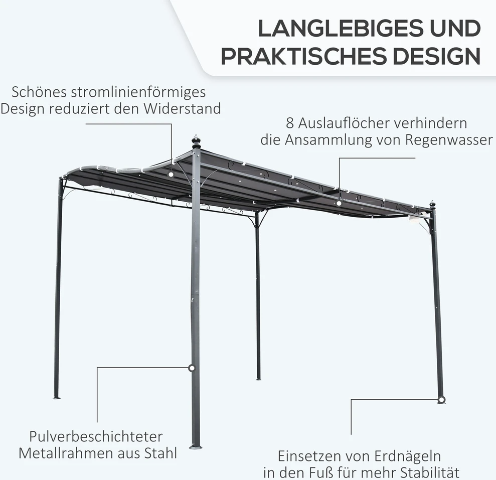 Outsunny sodo pergola, pavėsinė, stoginė, palapinė, metalinė, pilka, 297x297 cm