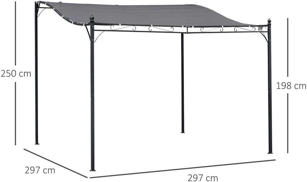 Outsunny sodo pergola, pavėsinė, stoginė, palapinė, metalinė, pilka, 297x297 cm