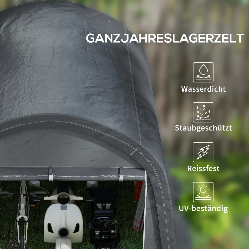 Outsunny plėvelinis sodo namelis 3x3m, sodo namelis su apsauga nuo UV spindulių, atsparus vandeniui, plienas, PE, pilkas, su dvejais roletiniais vartais