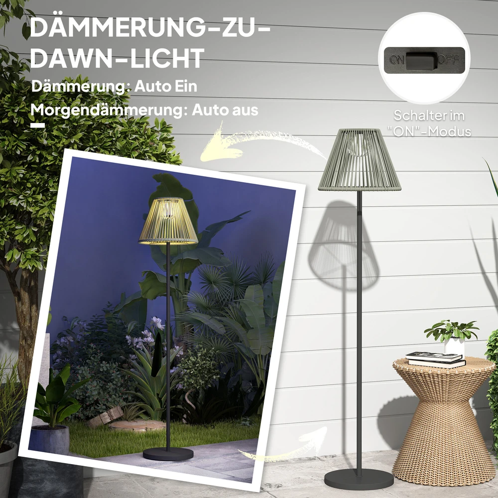 Outsunny saulės energija varomas pastatomas šviestuvas, rotango stiliaus, su šviesos jutikliu, 25 šviesos diodai, automatinis, Boho stiliaus, IP44 atsparus vandeniui lauko šviestuvas sodui, balkonui, kiemui, Ø33x135 cm