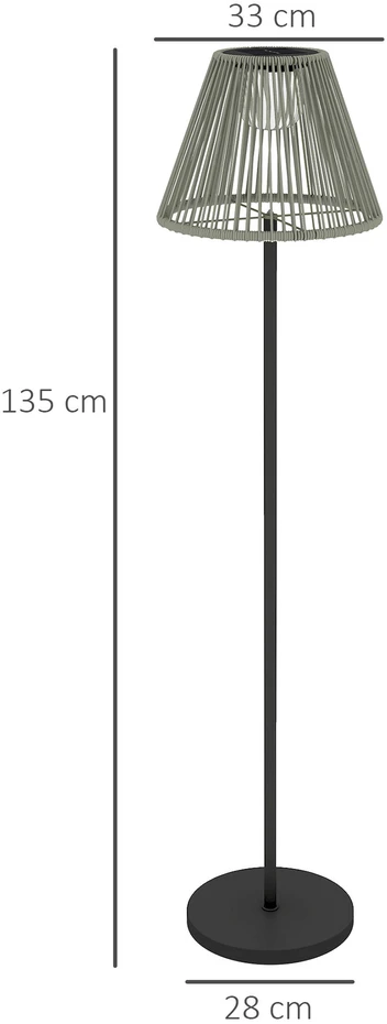 Outsunny saulės energija varomas pastatomas šviestuvas, rotango stiliaus, su šviesos jutikliu, 25 šviesos diodai, automatinis, Boho stiliaus, IP44 atsparus vandeniui lauko šviestuvas sodui, balkonui, kiemui, Ø33x135 cm