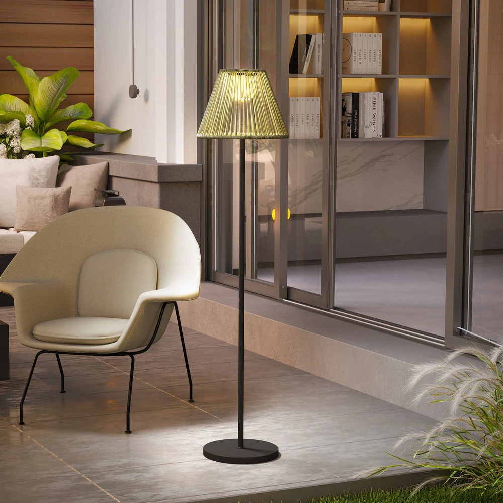 Outsunny saulės energija varomas pastatomas šviestuvas, rotango stiliaus, su šviesos jutikliu, 25 šviesos diodai, automatinis, Boho stiliaus, IP44 atsparus vandeniui lauko šviestuvas sodui, balkonui, kiemui, Ø33x135 cm