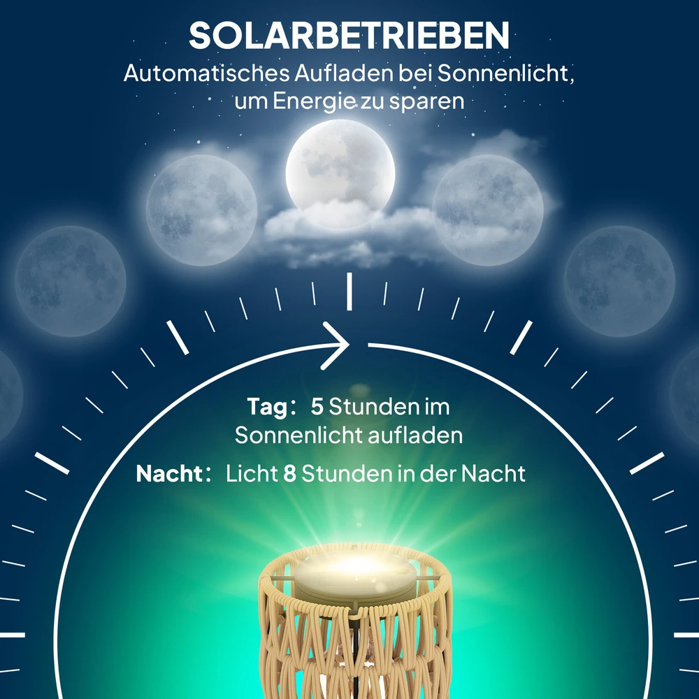 "Outsunny" saulės grindų lempa rotango saulės lempos su šviesos jutikliu 3 žibintai lentynos saulės šviesos Boho stilius IP44 vandeniui atsparus saulės žibintas lauko lempa saulės žibintas sodo balkonui lauko vejos Ø37 x 144H cm
