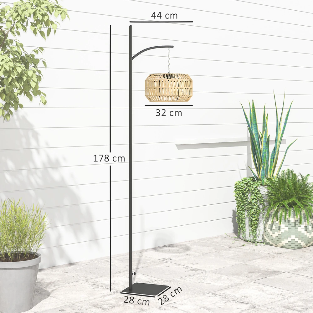 Outsunny saulės energija varoma rotango grindų lempa, saulės šviestuvai su šviesos jutikliu, automatinis boho stiliaus saulės šviestuvas, IP44 atsparus vandeniui, lauko žibintas sodui, balkonui, kiemui