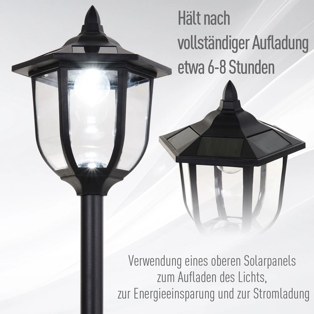 Outsunny saulės energija veikiantis sodo šviestuvas, LED sodo žibintas su 30/60 liumenų, plastikas, juodas, Ø26,5 x A177 cm