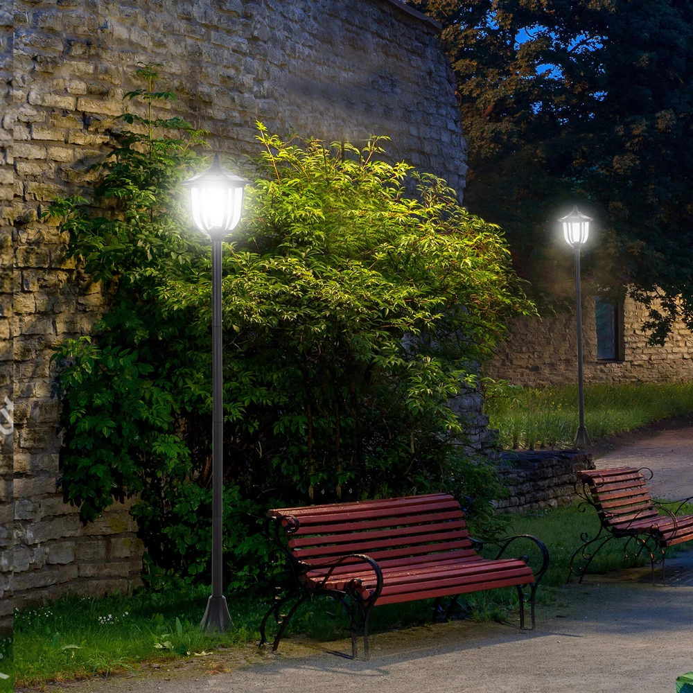 Outsunny saulės energija veikiantis sodo šviestuvas, LED sodo žibintas su 30/60 liumenų, plastikas, juodas, Ø26,5 x A177 cm