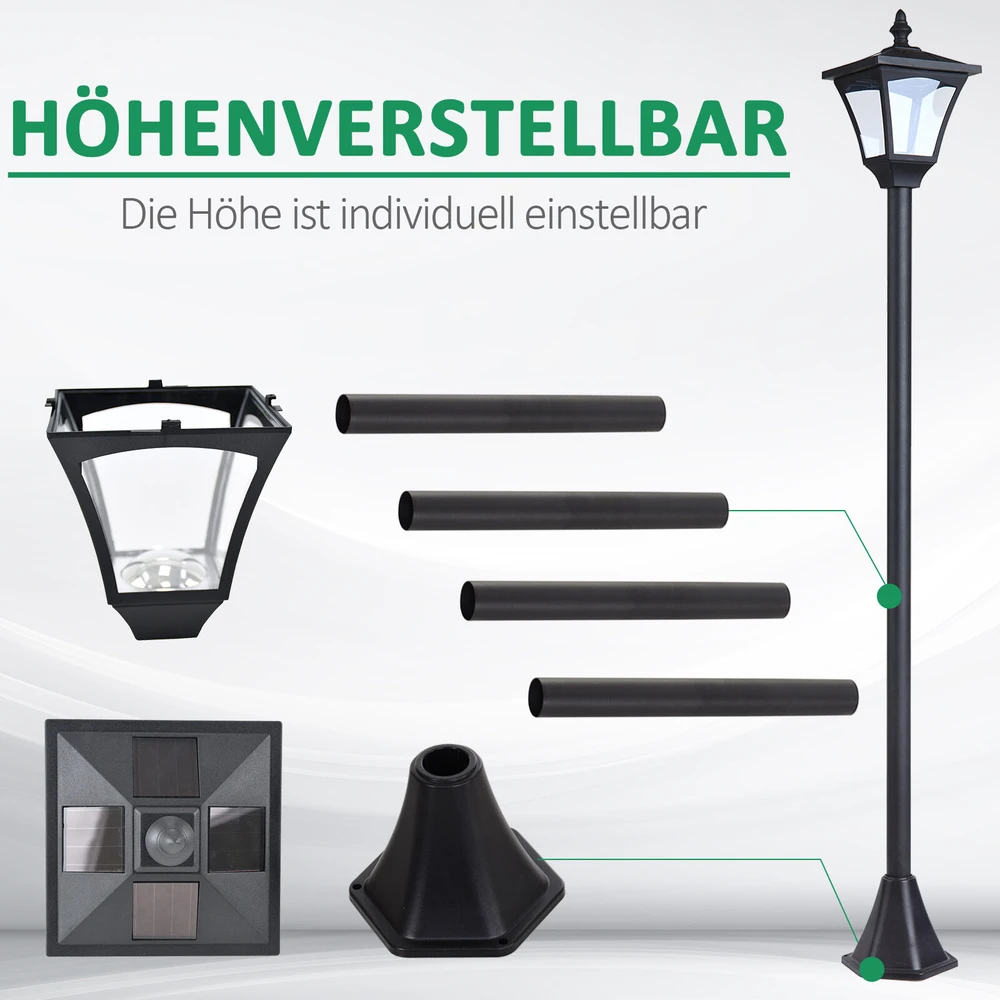 Outsunny saulės energija maitinamas sodo žibintas, lauko šviestuvas su LED, 10 liumenų, juodas, 15 x 15 x 120 cm