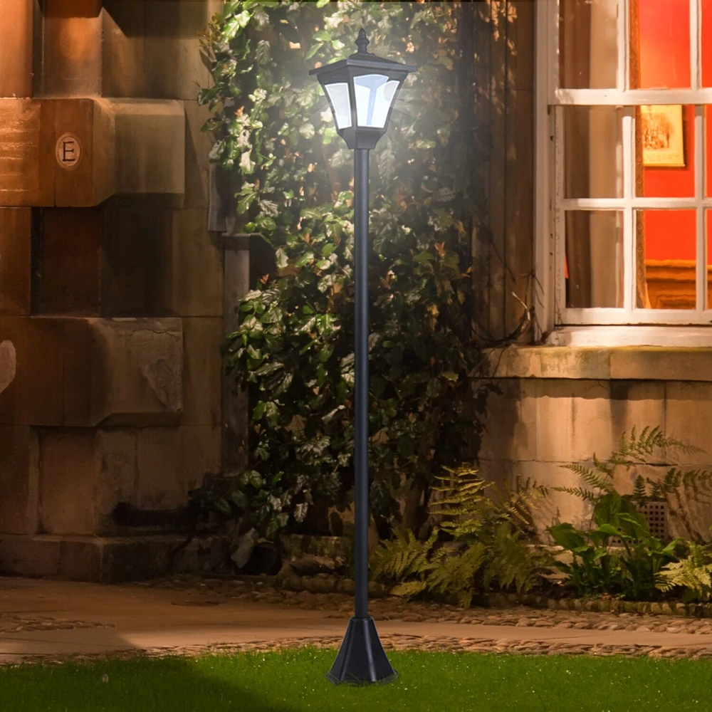 Outsunny saulės energija maitinamas sodo žibintas, lauko šviestuvas su LED, 10 liumenų, juodas, 15 x 15 x 120 cm